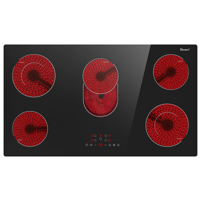 36 นิ้ว 5 เครื่องเผาไฟฟ้า Cooktop 8400w Radiant Ceramic Cooktop 220~240v