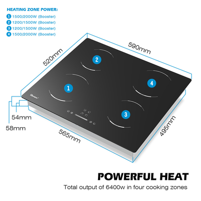 60cm 4 เครื่องเผาไฟฟ้า Cooktop 4 โซน Induction Hob 6400W GIB464SC